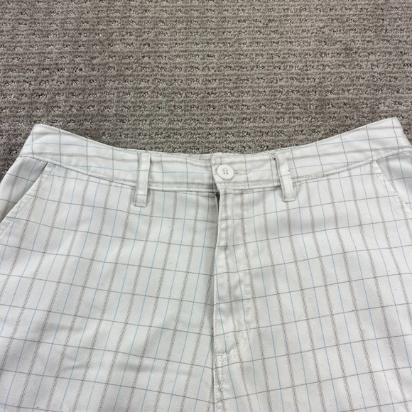 QUIKSILVER Shorts Men 34 White Blue Brown Plaid Short Pants Chino Casual Golf - Picture 3 of 13